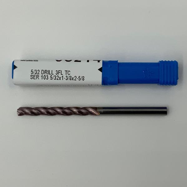 Kyocera Solid Carbide 3 Flute Drill .1563 (5/32) Cutting Dia X 1.2 Flute Length