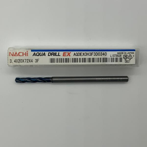 Nachi Solid Carbide 3 Flute Drill .1339 (3.4mm) Cutting Dia X .79 Flute Length Coolant Thru