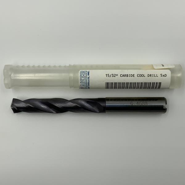 Sphinx Solid Carbide 2 Flute Drill .4688 (15/32”) Cutting Dia X 2.32 Flute Length Coolant Thru