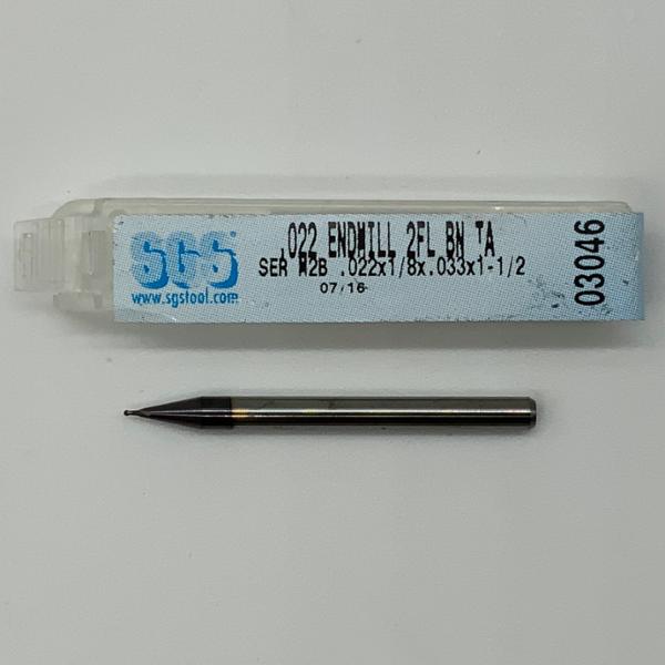 SGS Solid Carbide 2 Flute Ball Endmill .022 Cutting Dia X .033 Flute Length