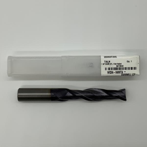 Widia Solid Carbide 2 Flute Endmill .5000 (1/2”) Cutting Dia X 2.0 Flute Length With .020 Corner Chamfer