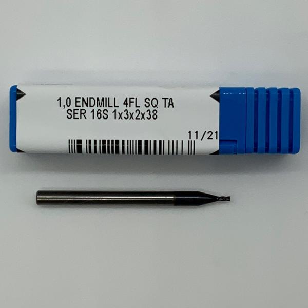 Kyocera Solid Carbide 4 Flute Endmill .0394 (1mm) Cutting Dia X 2mm Flute Length