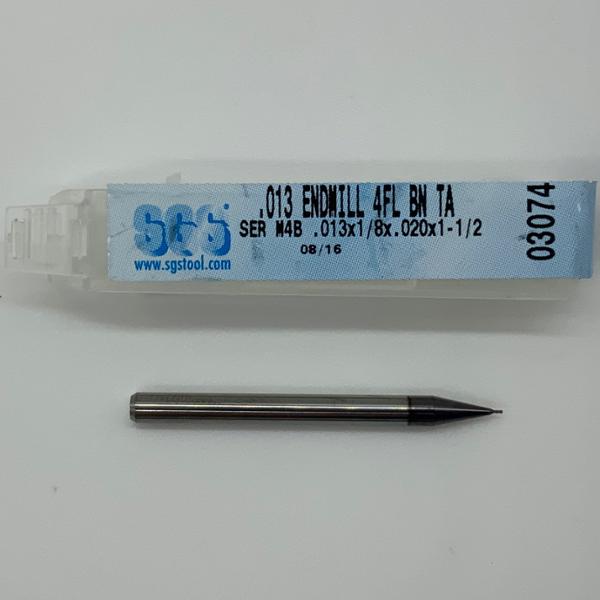 SGS Solid Carbide 4 Flute Ball Endmill .013 Cutting Dia X .020 Flute Length