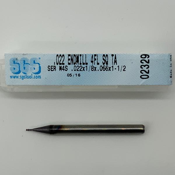 SGS Solid Carbide 4 Flute Endmill .022 Cutting Dia X .066 Flute Length