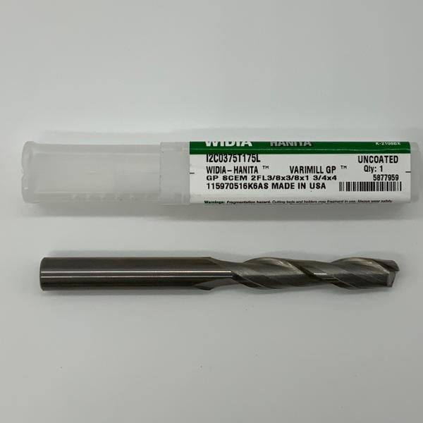 Widia Solid Carbide 2 Flute Endmill .3750 (3/8”) Cutting Dia X 1.75 Flute Length With .02 Corner Chamfer