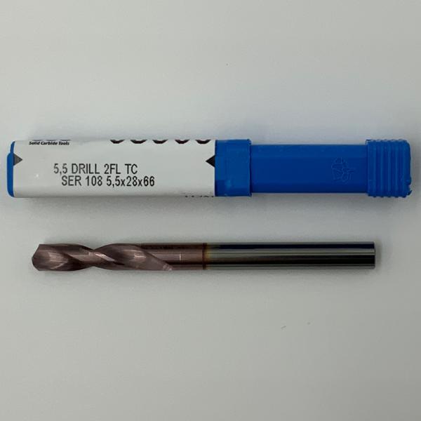 Kyocera Solid Carbide 2 Flute Drill .2165 (5.5mm) Cutting Dia X .9 Flute Length