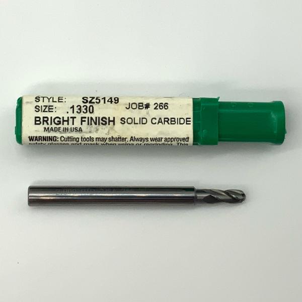 Precision Twist Solid Carbide 4 Flute Ball Endmill .1330 (3.38mm) Cutting Dia X .25 Flute Length