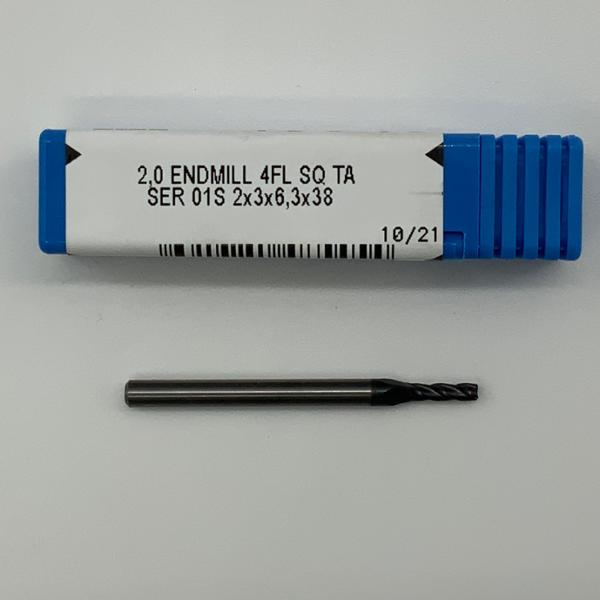 Kyocera Solid Carbide 4 Flute Endmill .0787 (2.0mm) Cutting Dia X 6.3mm Flute Length