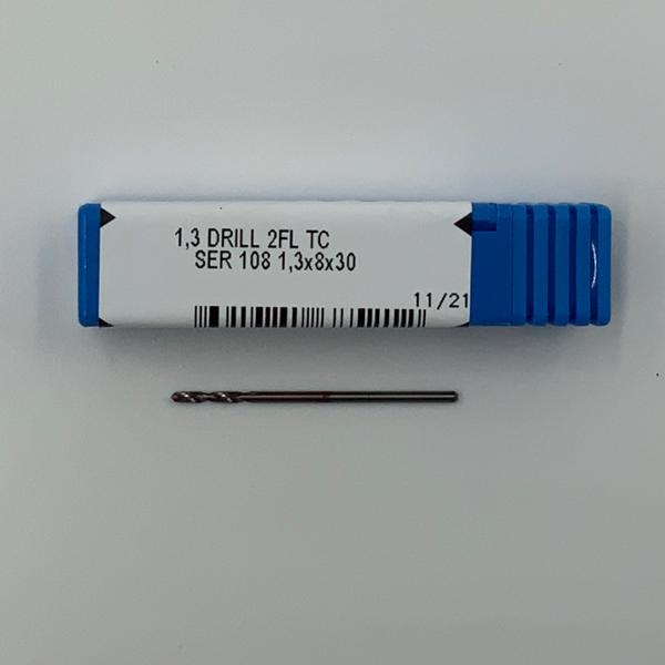 Kyocera Solid Carbide 2 Flute Drill .0512 (1.3mm) Cutting Dia X .26 Flute Length