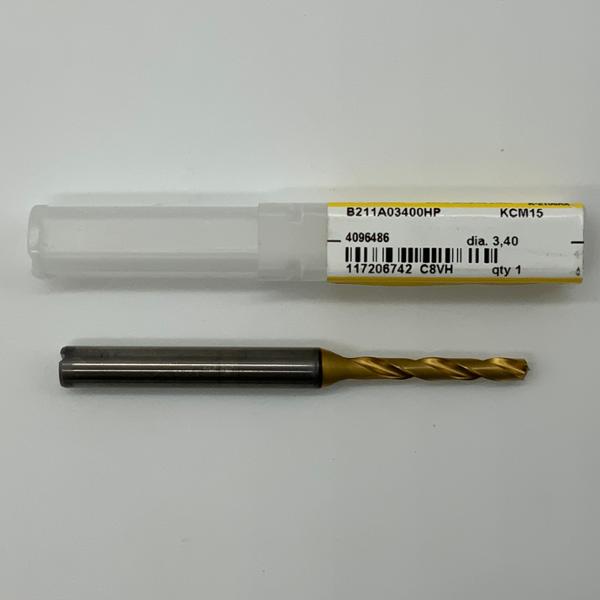 Kennametal Solid Carbide 2 Flute Drill .1339 (3.4mm) Cutting Dia X .85 Flute Length Coolant Thru