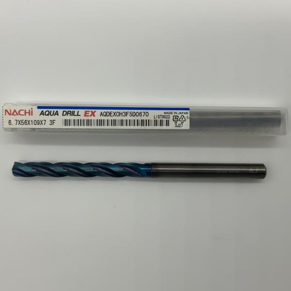 Nachi Solid Carbide 3 Flute Drill .2638 (6.7mm) Cutting Dia X 2.20 Flute Length Coolant Thru