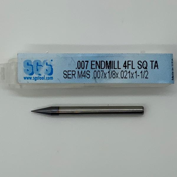 SGS Solid Carbide 4 Flute Endmill .007 Cutting Dia X .021 Flute Length