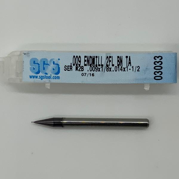 SGS Solid Carbide 2 Flute Ball Endmill .009 Cutting Dia X .014 Flute Length