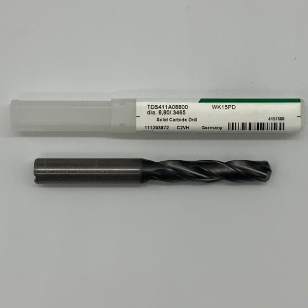 Widia Solid Carbide 2 Flute Drill .3465 (8.8mm) Cutting Dia X 1.58 Flute Length Coolant Thru