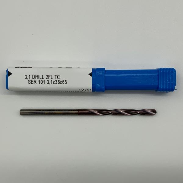 Kyocera Solid Carbide 2 Flute Drill .1220 (3.1mm) Cutting Dia X 1.42 Flute Length