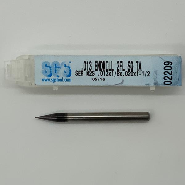 SGS Solid Carbide 2 Flute Endmill .013 Cutting Dia X .020 Flute Length