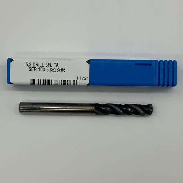 Kyocera Solid Carbide 3 Flute Drill .2283 (5.8mm) Cutting Dia X 1.0 Flute Length