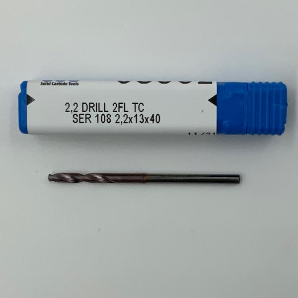 Kyocera Solid Carbide 2 Flute Drill .0866 (2.2mm) Cutting Dia X .46 Flute Length