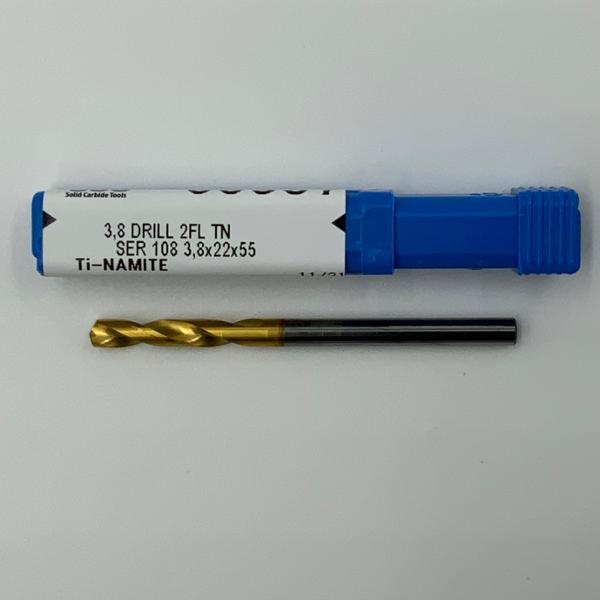 Kyocera Solid Carbide 2 Flute Drill .1496 (3.8mm) Cutting Dia X .75 Flute Length