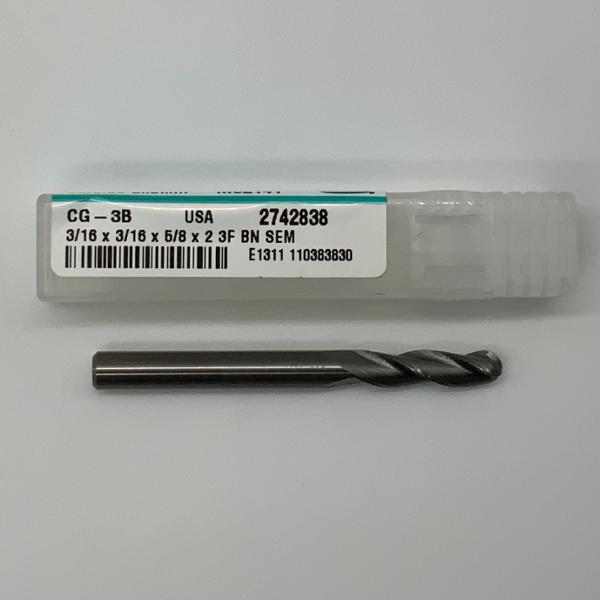 Metal Removal Solid Carbide 3 Flute Ball Endmill .1875 (3/16”) Cutting Dia X .63 Flute Length
