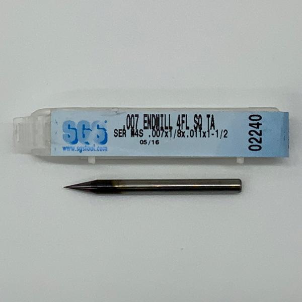 SGS Solid Carbide 4 Flute Endmill .007 Cutting Dia X .011 Flute Length
