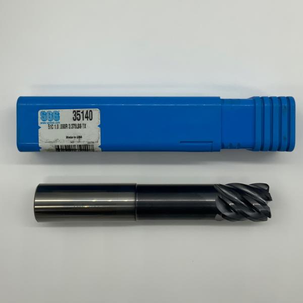 SGS Solid Carbide Necked 6 Flute Endmill 1.00 (1.0) Cutting Dia X 1.29 Flute Length With .090 Corner Radius