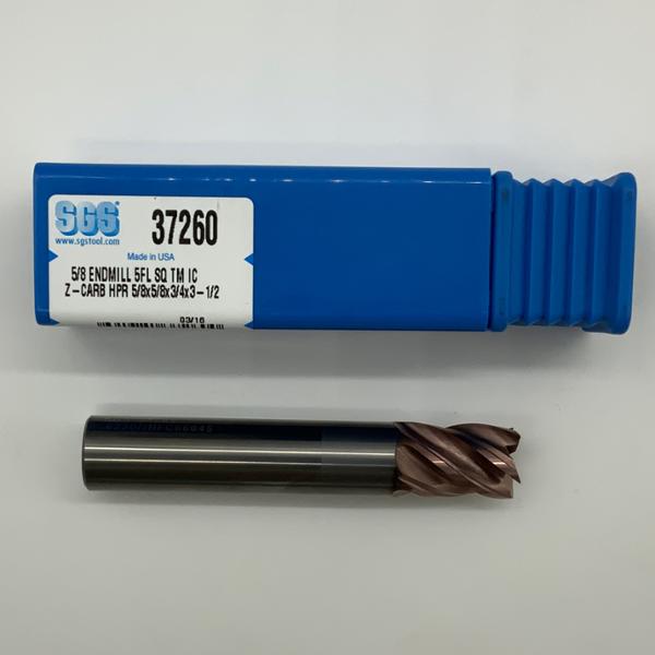 SGS Solid Carbide 5 Flute Endmill .6250 (5/8) Cutting Dia X .75 Flute Length Coolant Thru