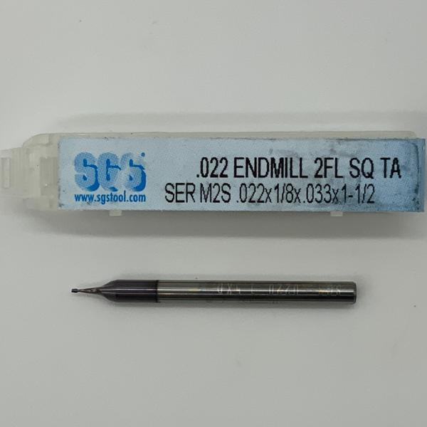 SGS Solid Carbide 2 Flute Endmill .022 Cutting Dia X .033 Flute Length