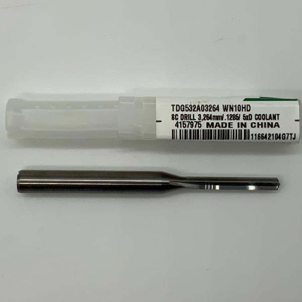 Widia Solid Carbide 2 Flute Straight Flute Drill .1285 (#30) Cutting Dia X .93 Flute Length Coolant Thru