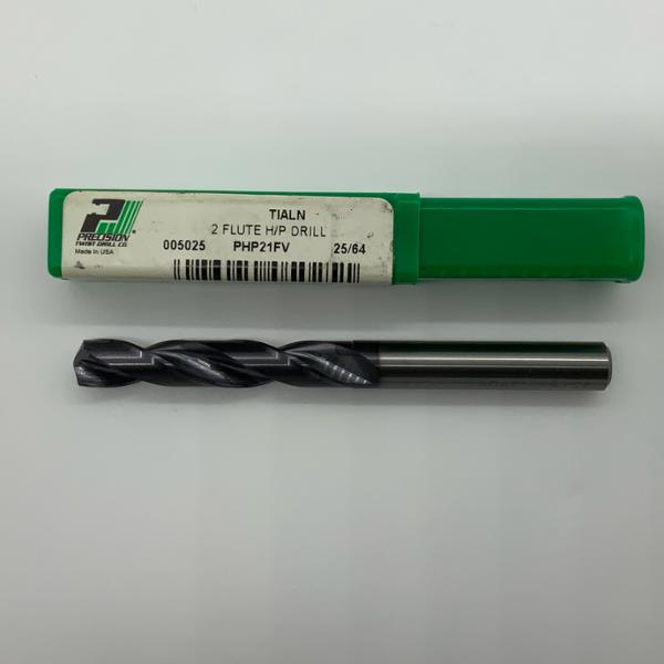 Precision Twist Solid Carbide 2 Flute Drill .3906 (25/64”) Cutting Dia X 2.0 Flute Length