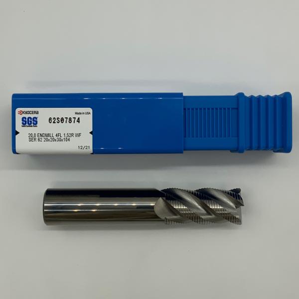Kyocera Solid Carbide 4 Flute Roughing Endmill .7874 (20mm) Cutting Dia X 38mm Flute Length With 1.52mm Corner Radius