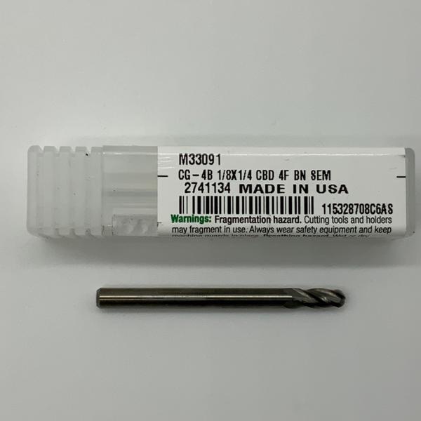 Widia Solid Carbide 4 Flute Ball Endmill .1250 (1/8”) Cutting Dia X .25 Flute Length