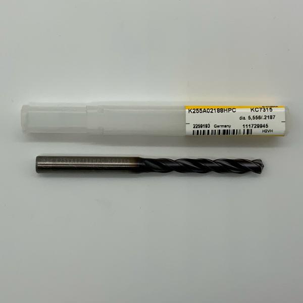 Kennametal Solid Carbide 2 Flute Drill .2187 (5.556mm) Cutting Dia X 1.60 Flute Length Coolant Thru