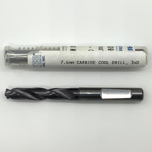 Sphinx Solid Carbide 2 Flute Drill .2913 (7.4mm) Cutting Dia X 1.28 Flute Length Coolant Thru