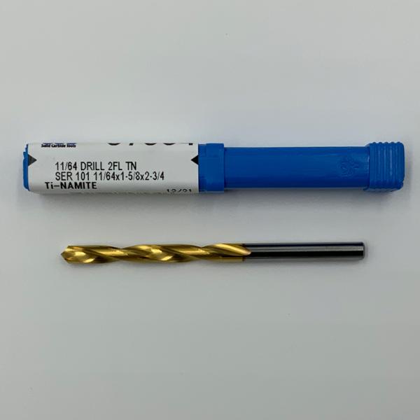Kyocera Solid Carbide 2 Flute Drill .1719 (11/64) Cutting Dia X 1.50 Flute Length