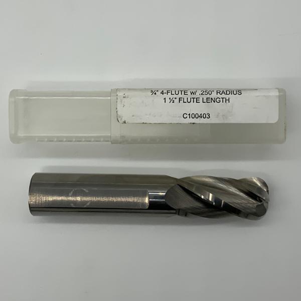 Austin Tool Solid Carbide 4 Flute Endmill .7500 (3/4) Cutting Dia X 1.50 Flute Length With .250” Corner Radius