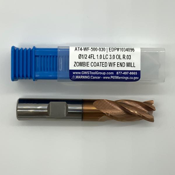 GWS Solid Carbide 4 Flute Variable Endmill .5000 (1/2”) Cutting Dia X 1.0 Flute Length With .03” Corner Radius