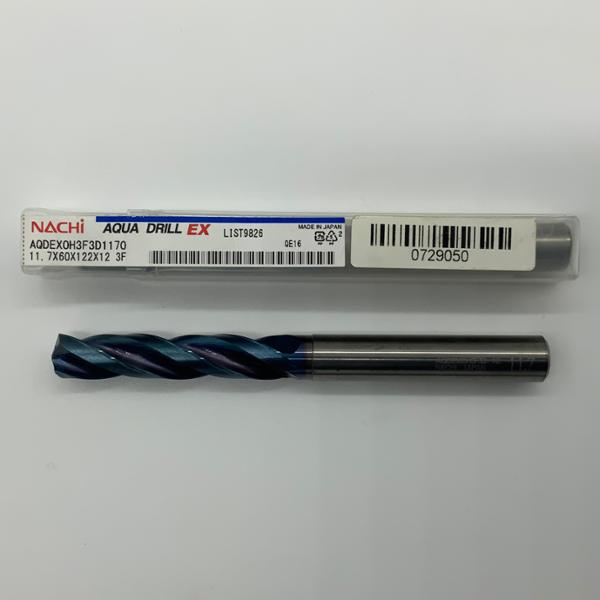 Nachi Solid Carbide 3 Flute Drill .4606 (11.7mm) Cutting Dia X 2.36 Flute Length Coolant Thru