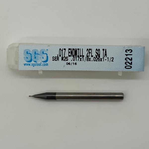 SGS Solid Carbide 2 Flute Endmill .017 Cutting Dia X .026 Flute Length