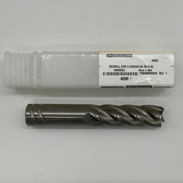 Kennametal Solid Carbide 5 Flute Endmill .7874 Cutting Dia X 2.36 Flute Length Coolant Thru KOR5 With .02 Corner Radius