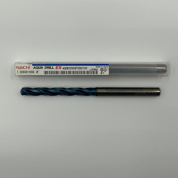 Nachi Solid Carbide 3 Flute Drill .2835 (7.2mm) Cutting Dia X 2.36 Flute Length Coolant Thru