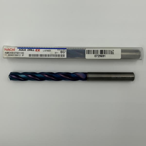 Nachi Solid Carbide 3 Flute Drill .4567 (11.6mm) Cutting Dia X 3.78 Flute Length Coolant Thru