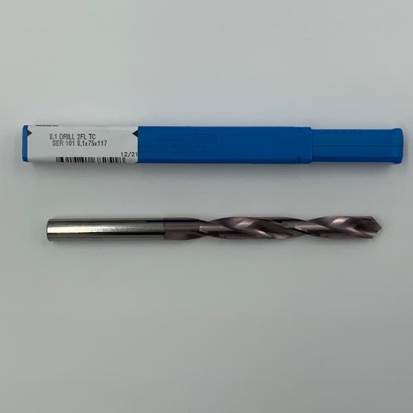 Kyocera Solid Carbide 2 Flute Drill .3189 (8.1mm) Cutting Dia X 2.53 Flute Length