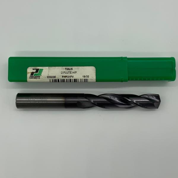 Precision Twist Solid Carbide 2 Flute Drill .5938 (19/32”) Cutting Dia X 2.95 Flute Length