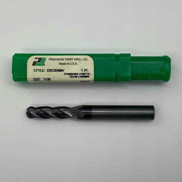 Precision Twist Solid Carbide 4 Flute Ball Endmill .1969 (5.0mm) Cutting Dia X .65 Flute Length