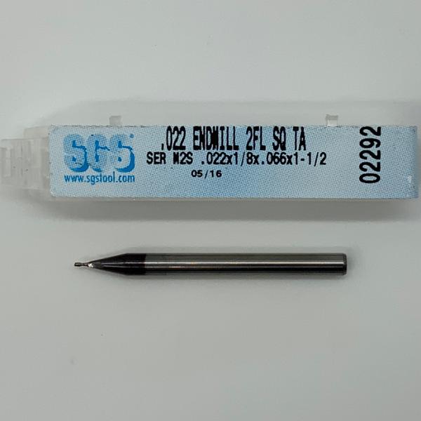 SGS Solid Carbide 2 Flute Endmill .022 Cutting Dia X .066 Flute Length