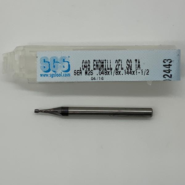 SGS Solid Carbide 2 Flute Endmill .048 Cutting Dia X .144 Flute Length