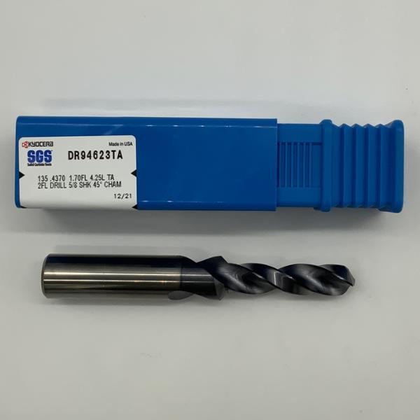 Kyocera Solid Carbide 2 Flute Drill .4370 (7/16) Cutting Dia X 1.70 Flute Length