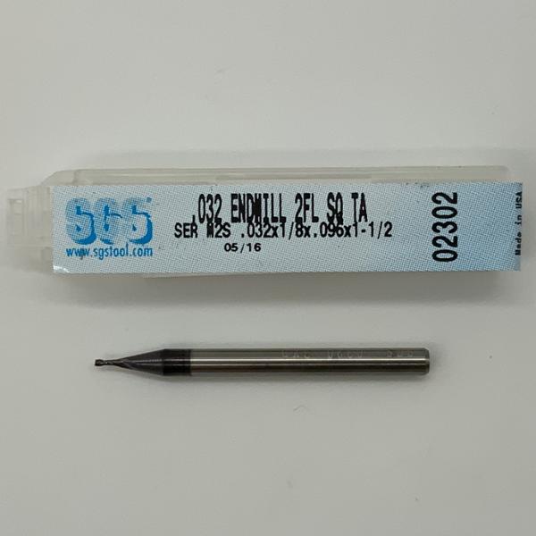 SGS Solid Carbide 2 Flute Endmill .032 Cutting Dia X .096 Flute Length