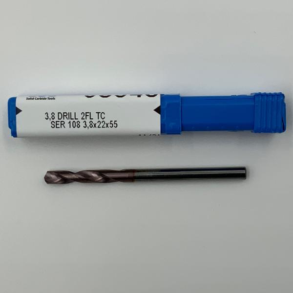 Kyocera Solid Carbide 2 Flute Drill .1496 (3.8mm) Cutting Dia X .70 Flute Length